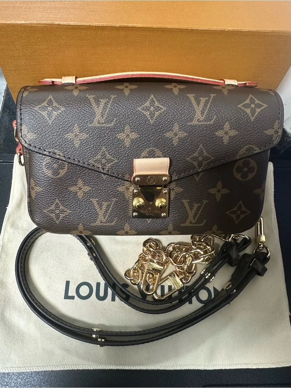 Louis Vuitton Brown Monogram Pochette Métis with Gold Hardware
